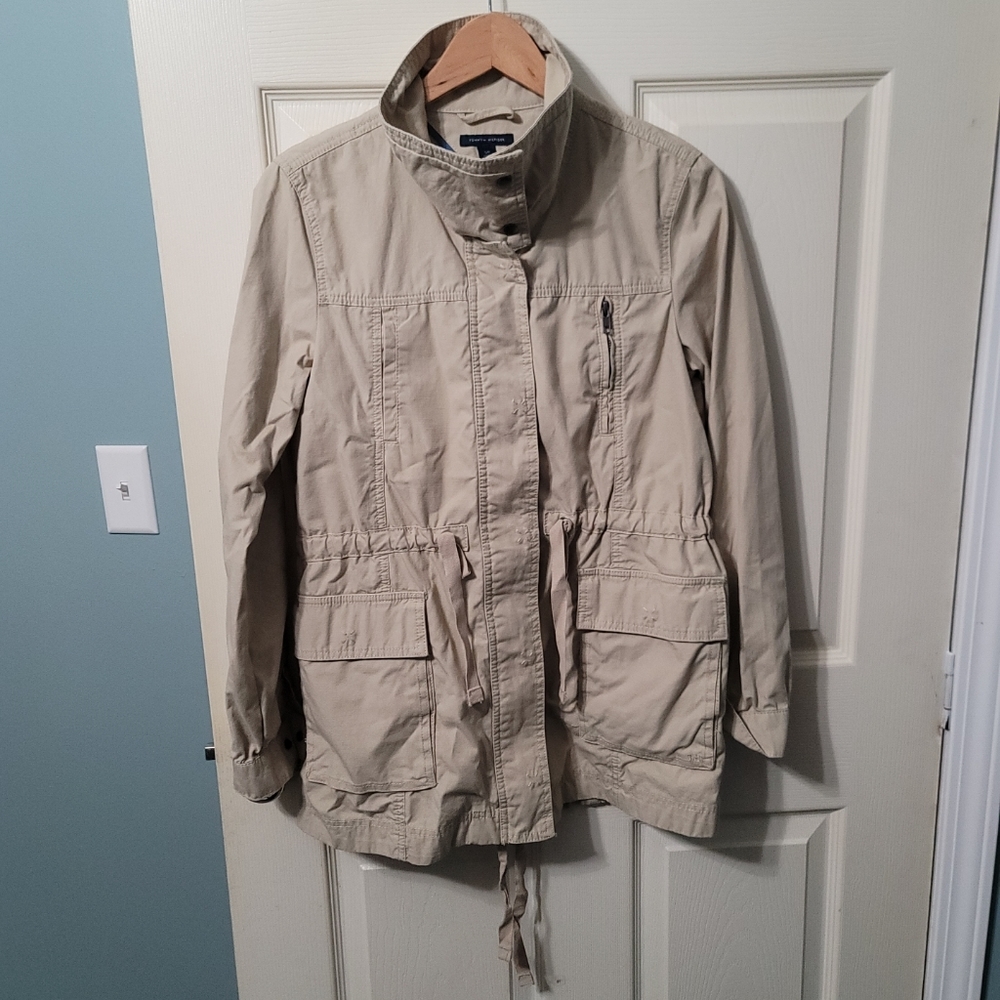 Tommy Hilfiger Women's Small Khaki Field Button Down Utility‎ Jacket EUC